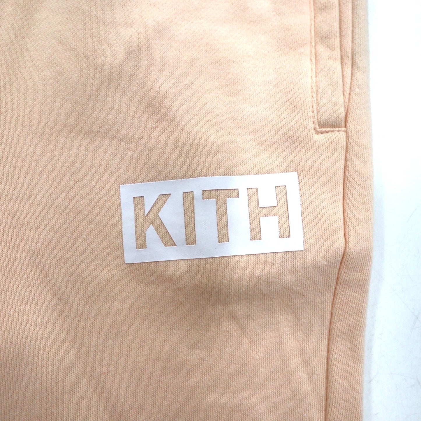 KITH スウェットパンツ M ピンク ベージュ コットン ボックスロゴ プリント 裏起毛