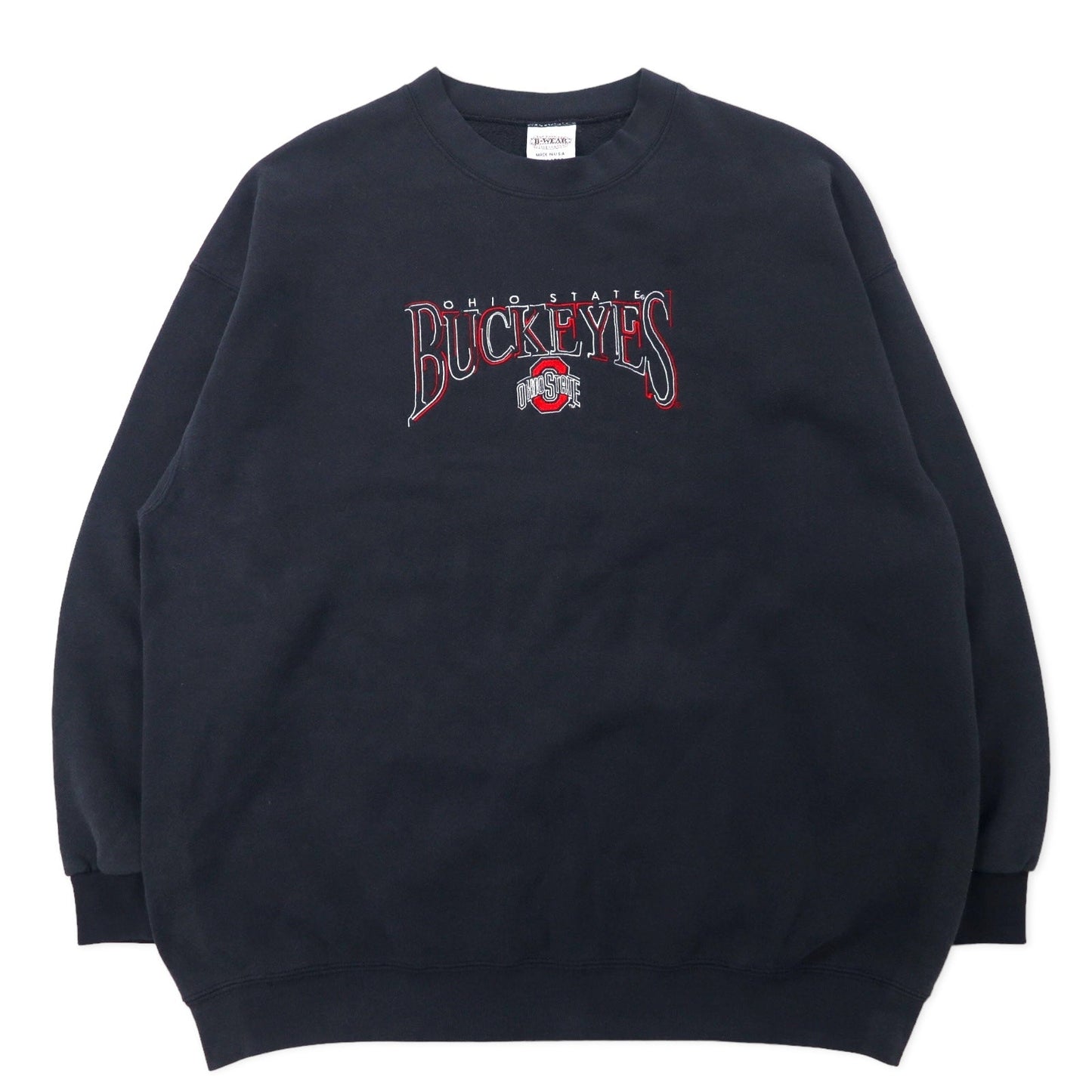 B WEAR USA Made 90s College Embroidered Sweatshirt, Black Cotton, XXL, Ohio State Buckeyes, Oversized