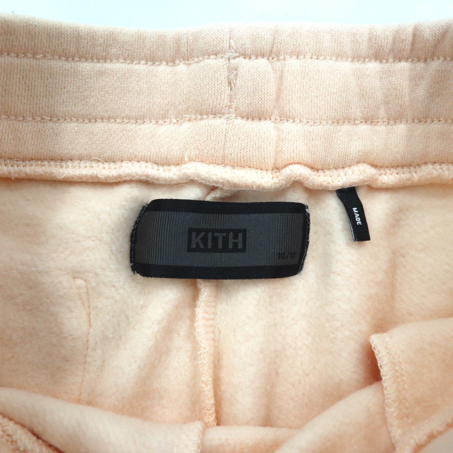 KITH スウェットパンツ M ピンク ベージュ コットン ボックスロゴ プリント 裏起毛