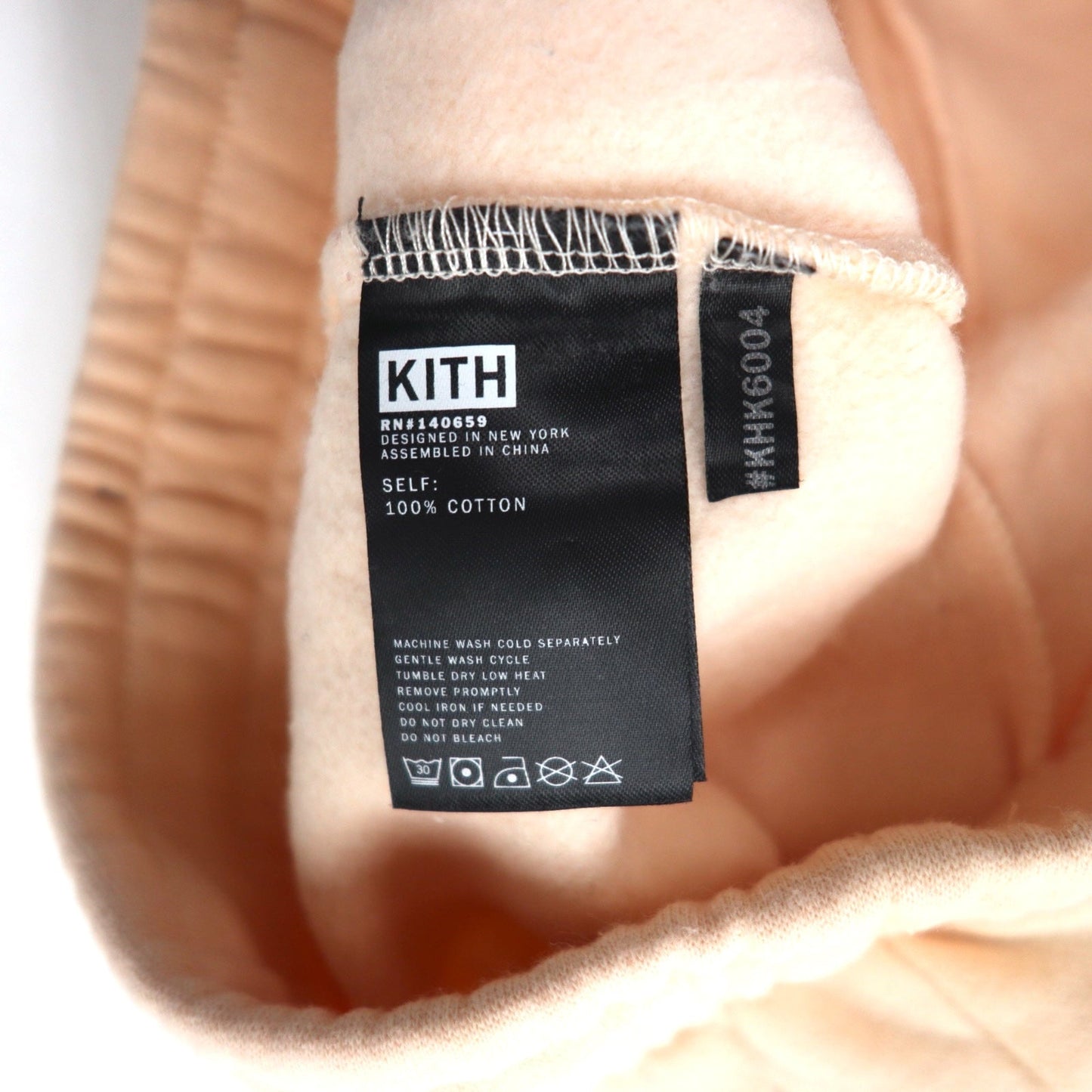 KITH スウェットパンツ M ピンク ベージュ コットン ボックスロゴ プリント 裏起毛