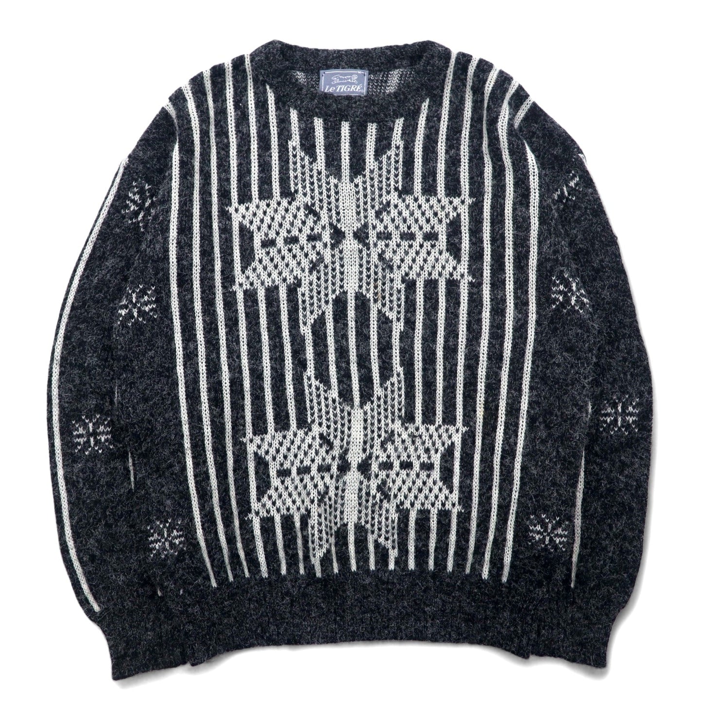 Le TIGRE 90年代 USA製 ノルディック柄 アクリルニット セーター M グレー 総柄 アクリル NORDIC LITES