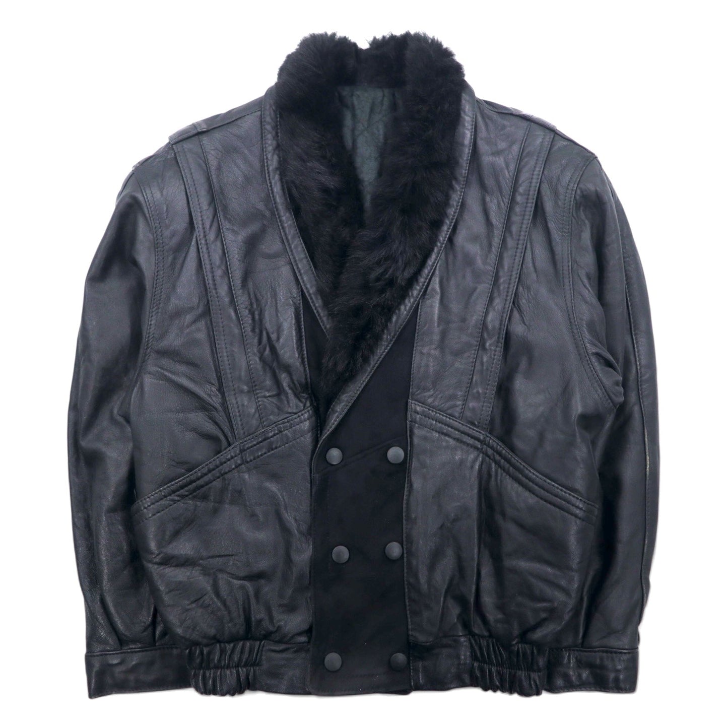 90s VERA PELLE double-breasted leather jacket, size M, black leather with fur lining and paisley pattern, acrylic fur collar.
