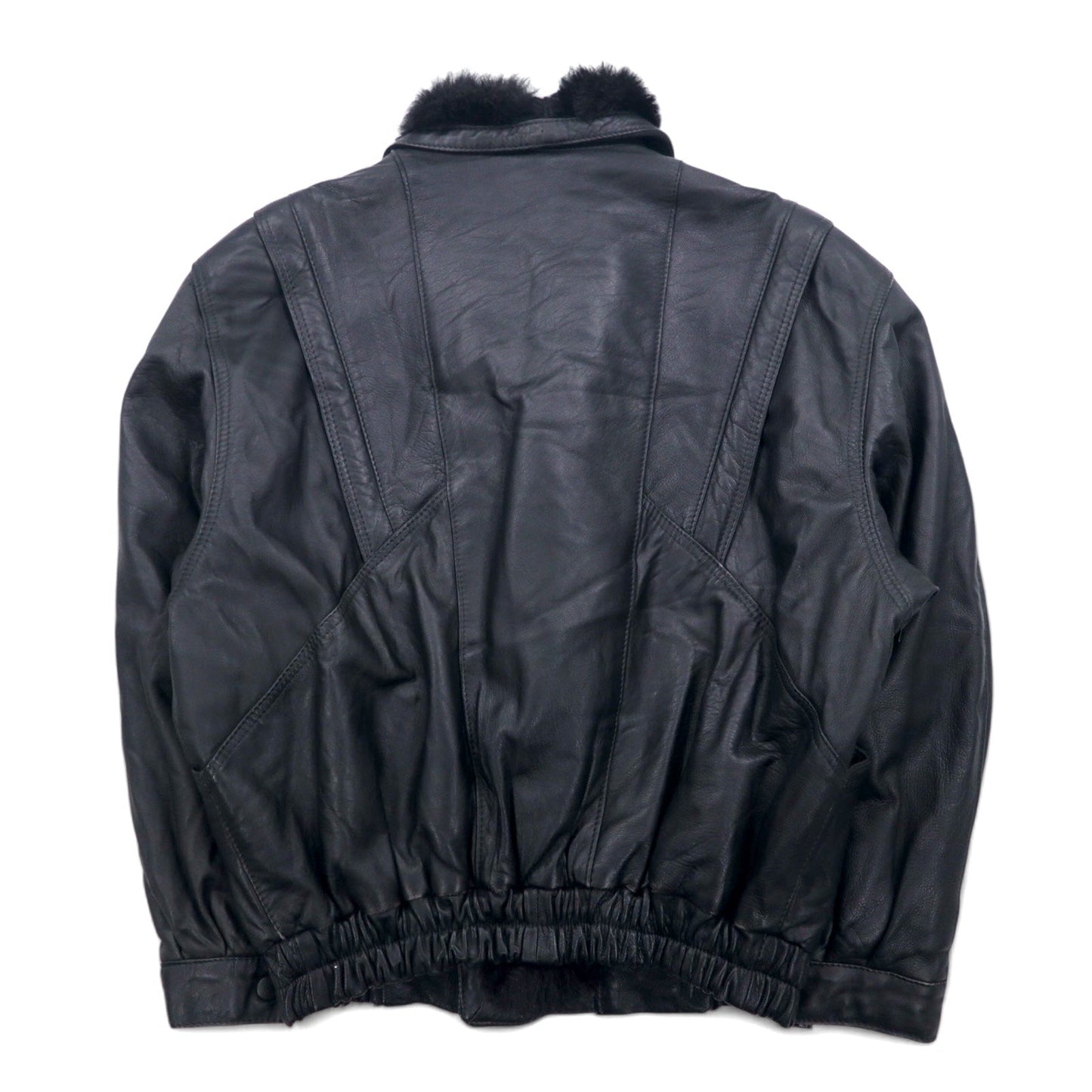 90s VERA PELLE double-breasted leather jacket, size M, black leather with fur lining and paisley pattern, acrylic fur collar.