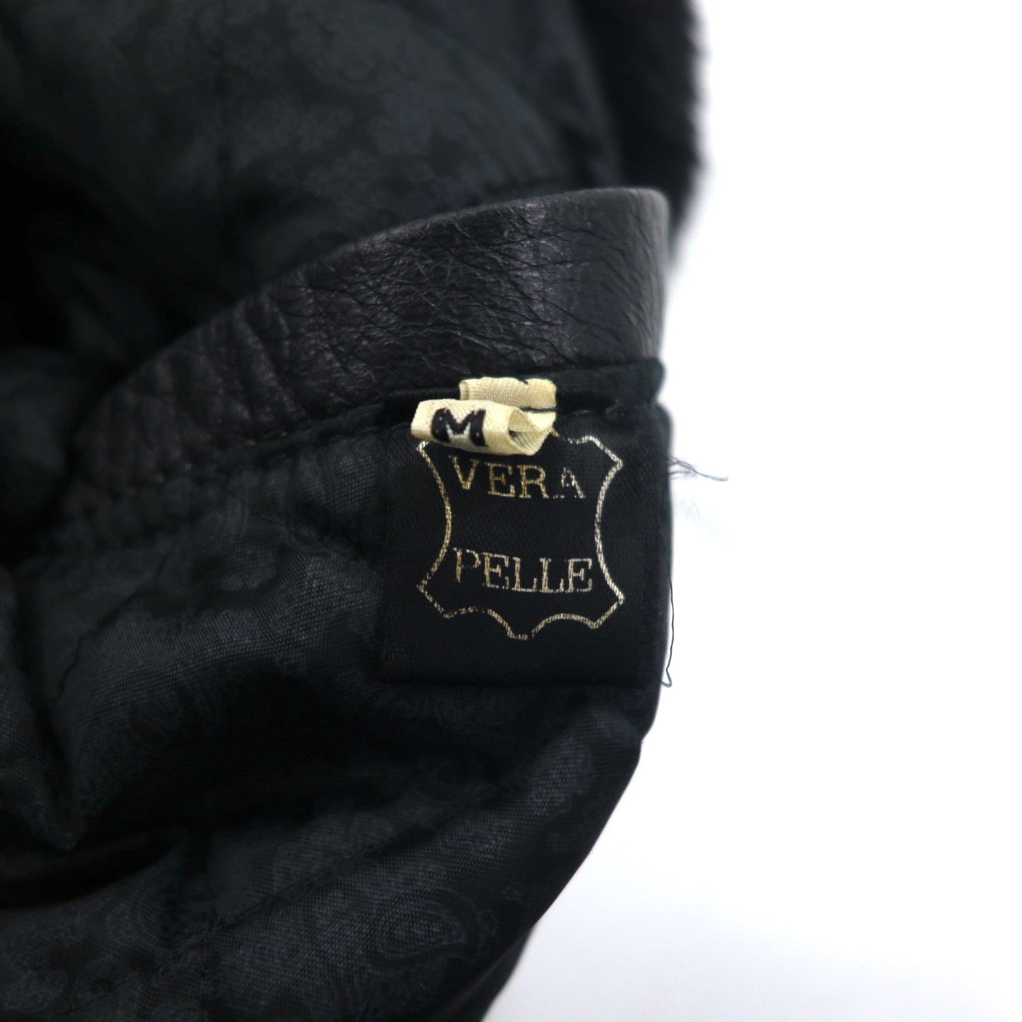 90s VERA PELLE double-breasted leather jacket, size M, black leather with fur lining and paisley pattern, acrylic fur collar.