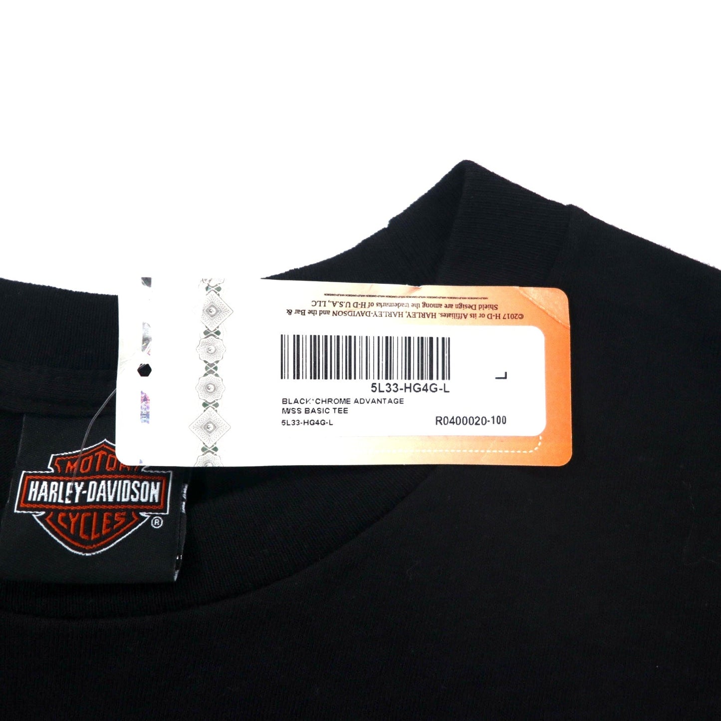 HARLEY DAVIDSON logo print T-shirt, size L, black cotton, made in Macon Georgia, Nicaragua. Unused.