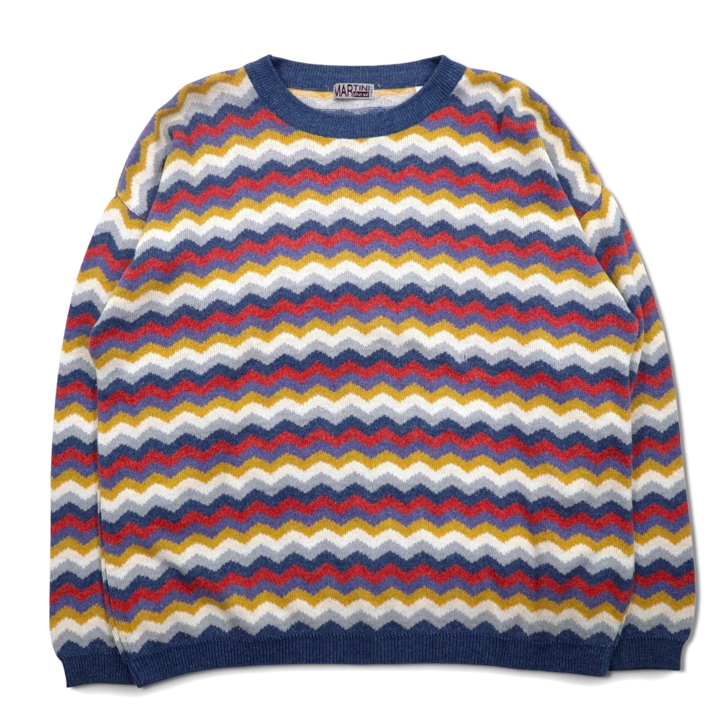 Vintage 90s Italian Made Retro Zigzag Pattern Sweater by MARTINI, Cotton Knit, Size L, Multicolored Stripes