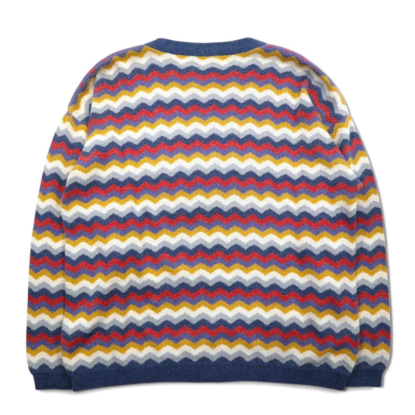 Vintage 90s Italian Made Retro Zigzag Pattern Sweater by MARTINI, Cotton Knit, Size L, Multicolored Stripes