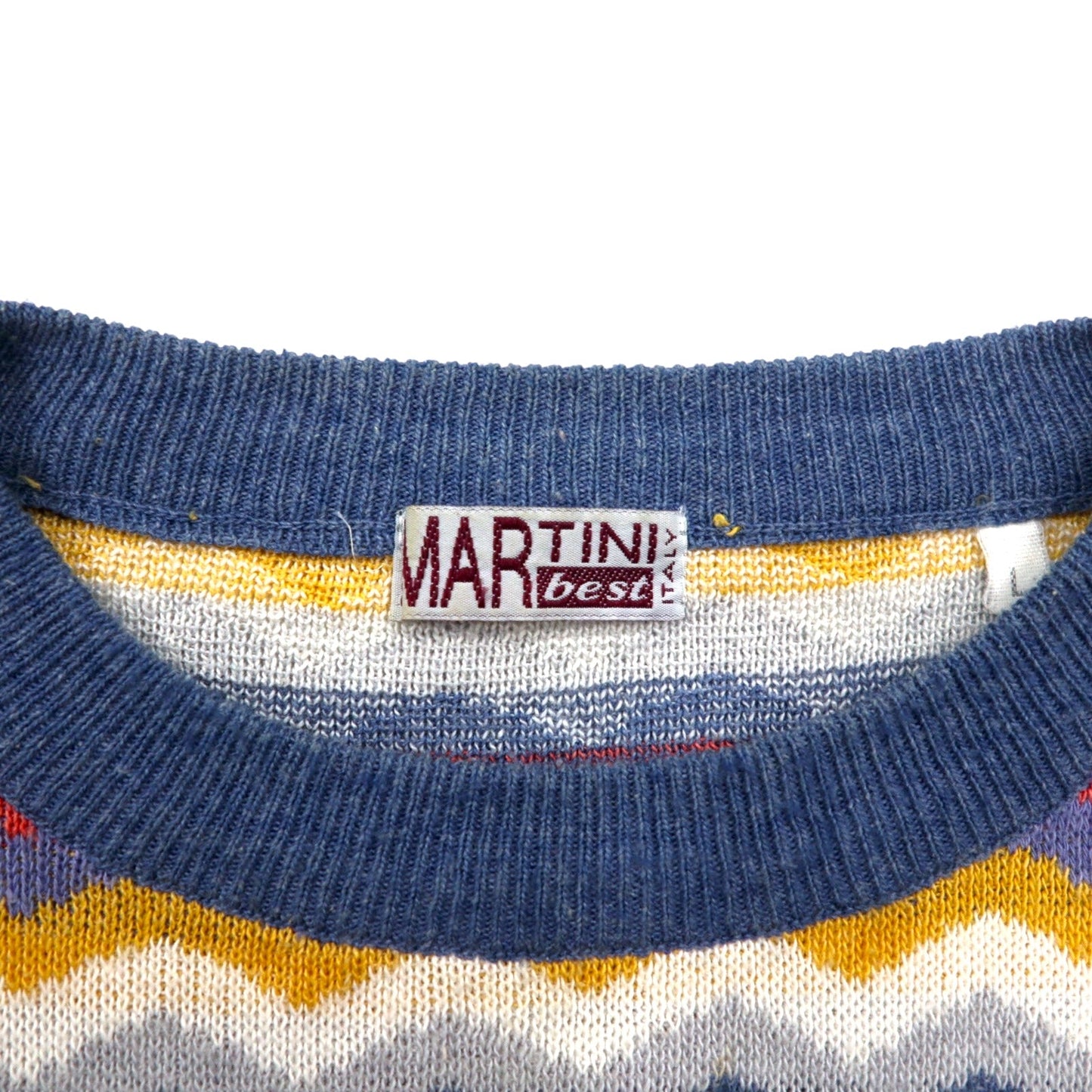 Vintage 90s Italian Made Retro Zigzag Pattern Sweater by MARTINI, Cotton Knit, Size L, Multicolored Stripes