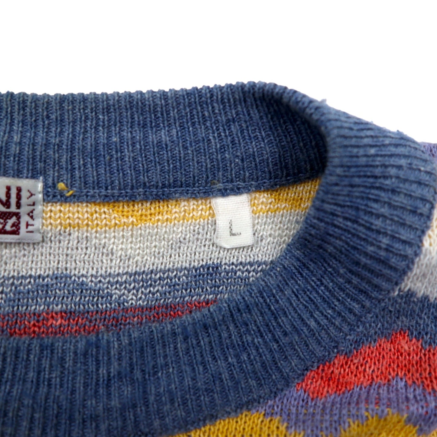 Vintage 90s Italian Made Retro Zigzag Pattern Sweater by MARTINI, Cotton Knit, Size L, Multicolored Stripes