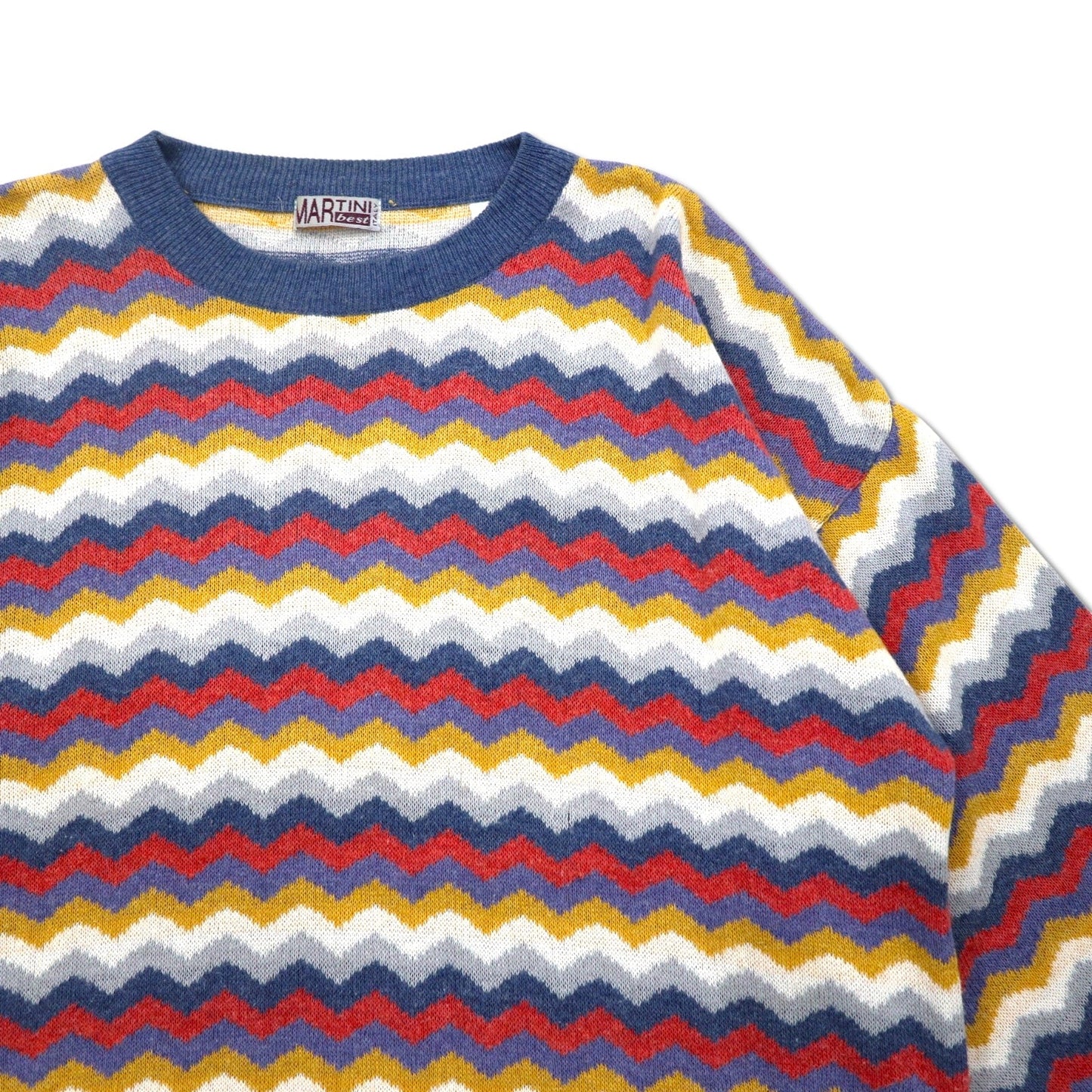 Vintage 90s Italian Made Retro Zigzag Pattern Sweater by MARTINI, Cotton Knit, Size L, Multicolored Stripes