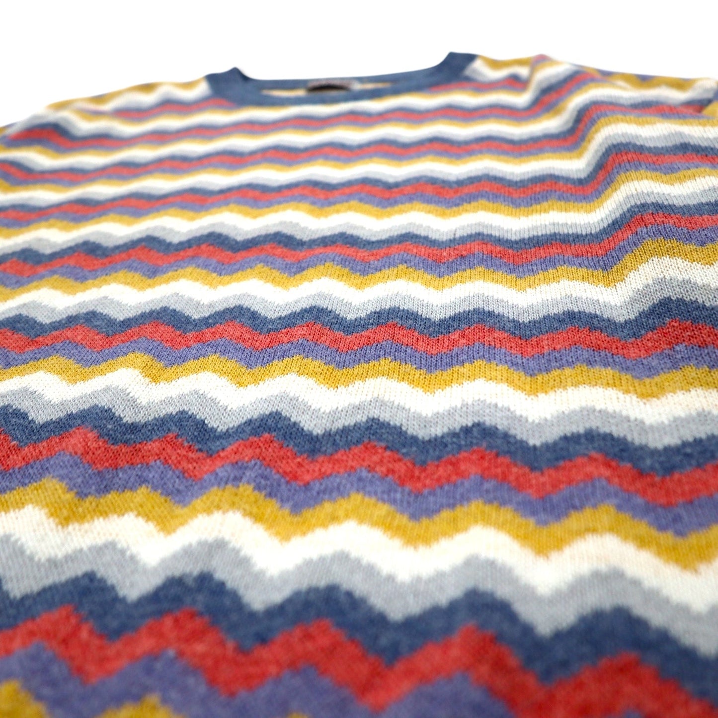Vintage 90s Italian Made Retro Zigzag Pattern Sweater by MARTINI, Cotton Knit, Size L, Multicolored Stripes