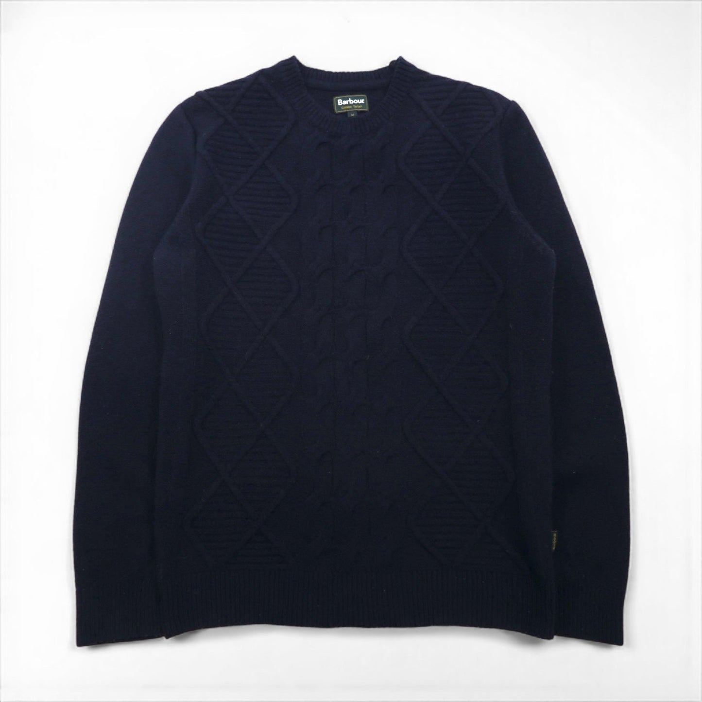 Barbour フィッシャーマン アラン ニット セーター M ネイビー ウール CLASSIC TARTAN MKN1059NY94