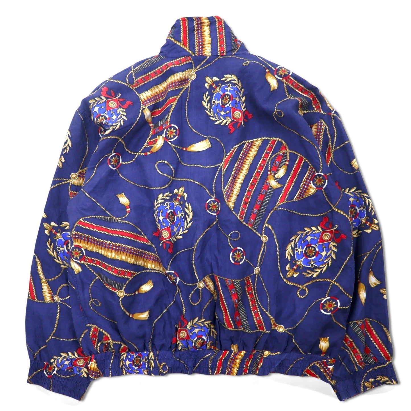 90s BOGARI STUDIO All-Over Print Silk Zip-Up Blouson, Size M, Navy