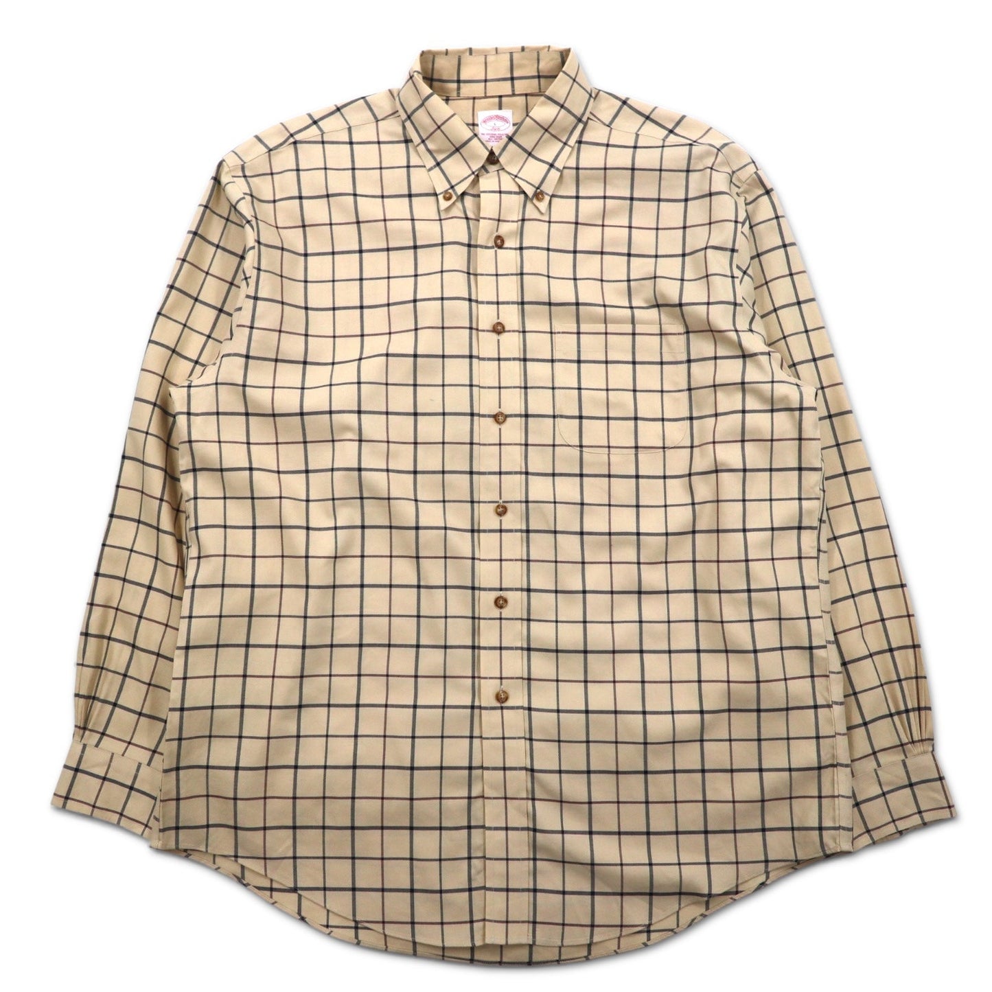 Brooks Brothers Windowpane Check Button-Down Shirt, Size L, Beige, Cotton, Non-Iron