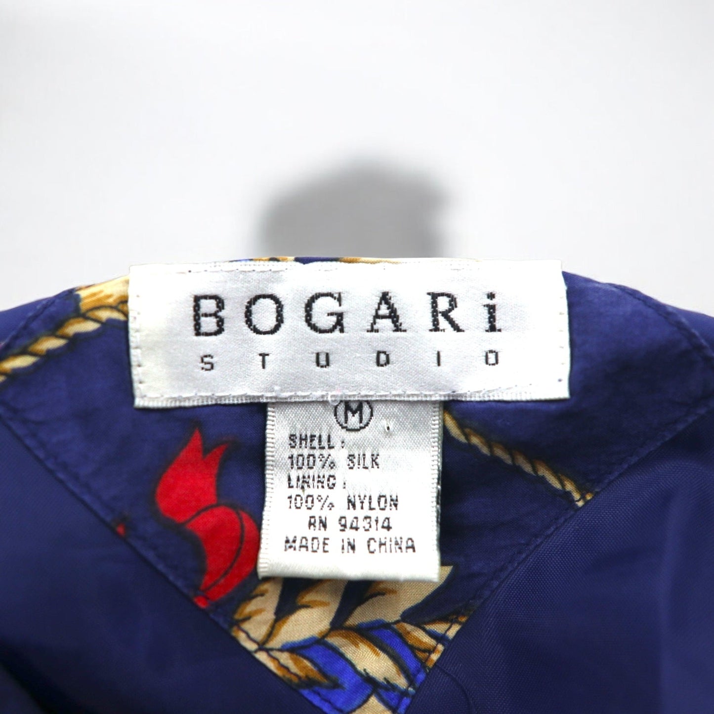 90s BOGARI STUDIO All-Over Print Silk Zip-Up Blouson, Size M, Navy