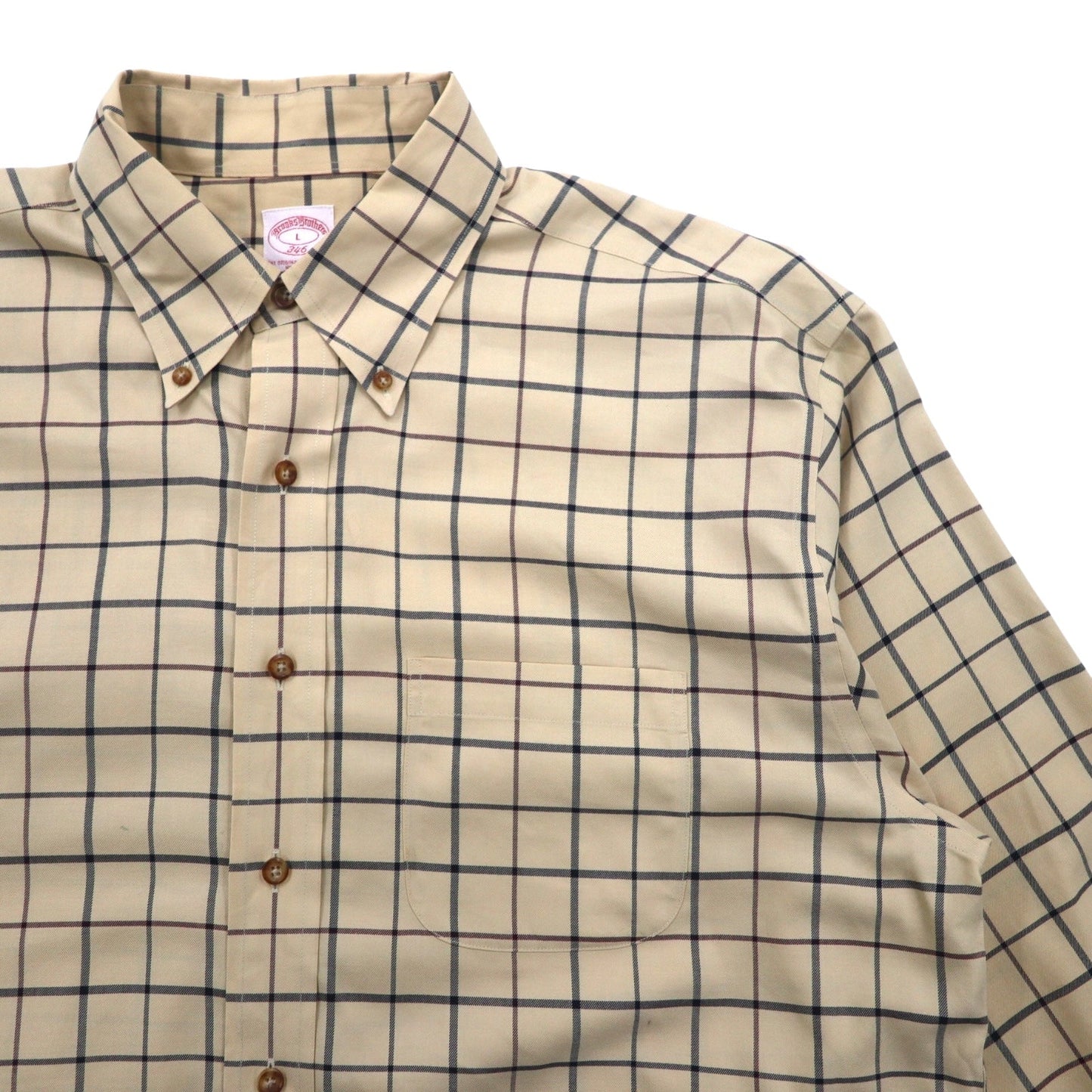 Brooks Brothers Windowpane Check Button-Down Shirt, Size L, Beige, Cotton, Non-Iron