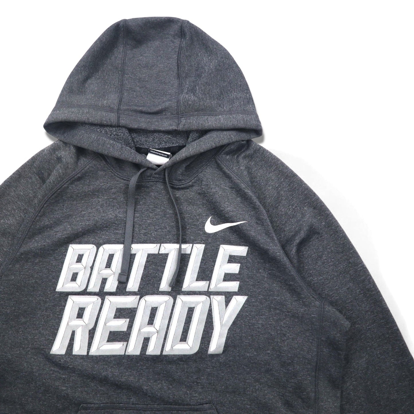 NIKE Dri-FIT Pullover Hoodie, XL, Gray, BATTLE READY, 604632-071