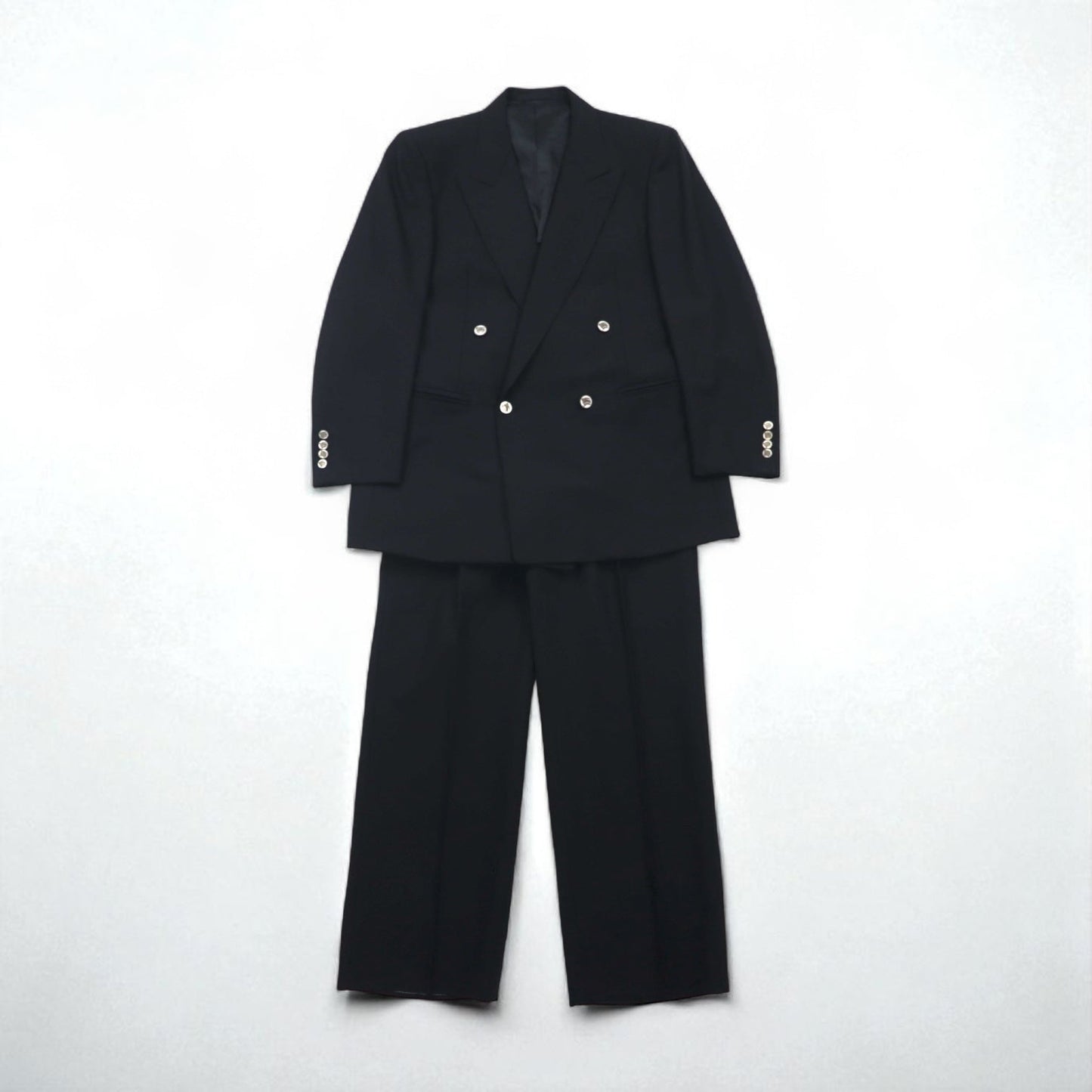 BURBERRY 日本製 ピークドラペル ダブル ブレザー セットアップ スーツ M メタルボタン 羊毛 ギャバジン