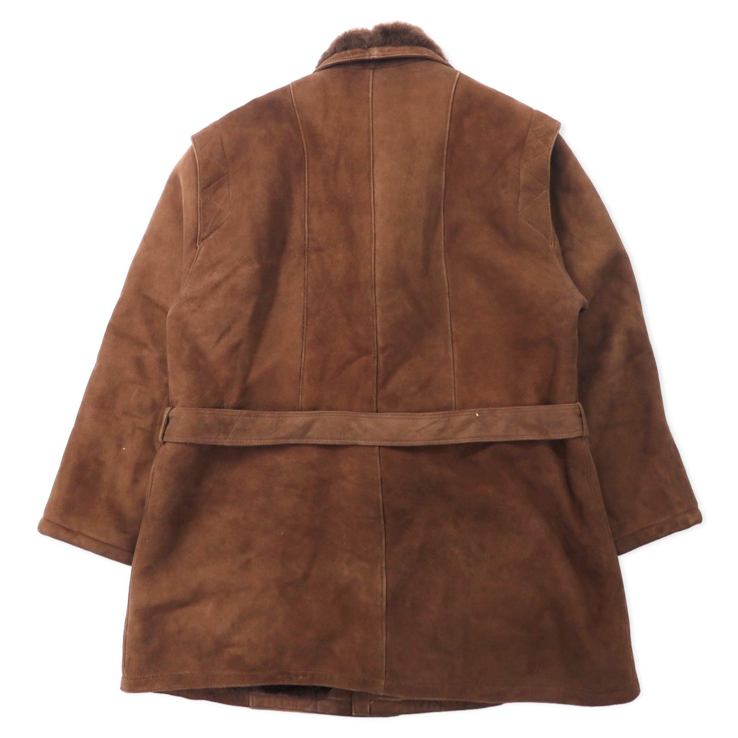 GENUINE SHEARLING スペイン製 80年代 ショールカラー ムートンステンカラーコート L ブラウン 羊革