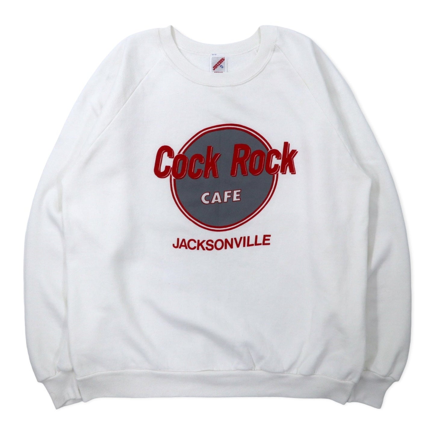 JERZEES USA Made 90s Printed Sweatshirt, Size XL, White Cotton, Fleece-Lined, Hard Rock Cafe Parody