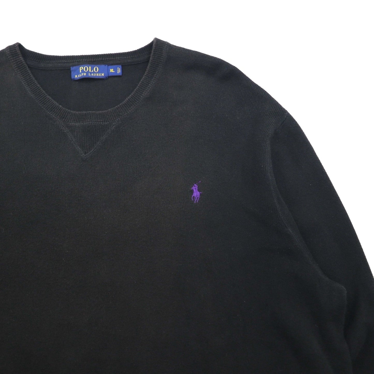 Polo Ralph Lauren 前V スウェット トレーナー XL ブラック コットン スモールポニー刺繡