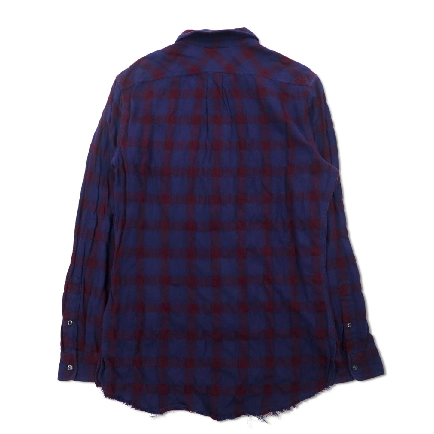 DIESEL カットオフ グランジ チェックシャツ M ネイビー パープル ユーズド加工
