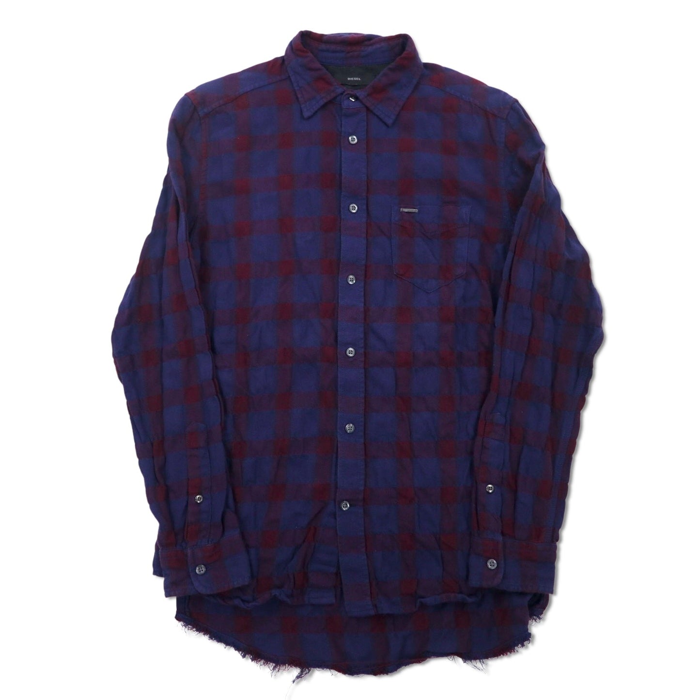 DIESEL カットオフ グランジ チェックシャツ M ネイビー パープル ユーズド加工