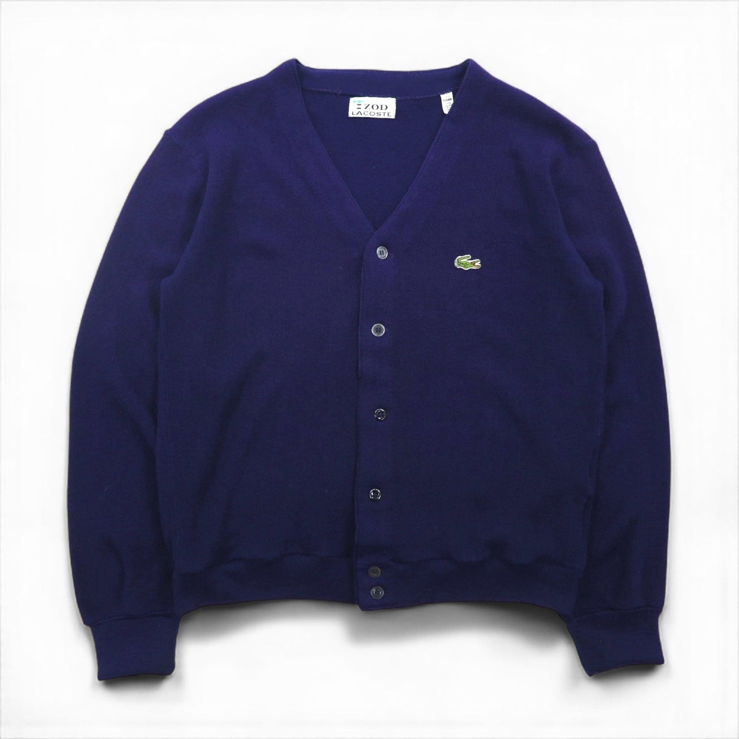 IZOD LACOSTE 70年代 糸巻タグ ニット カーディガン S ネイビー アクリル 短丈