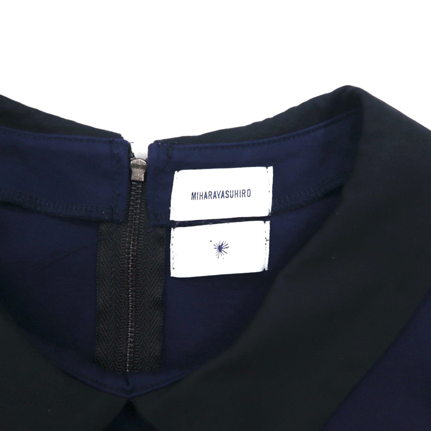 MIHARA YASUHIRO Collared Sleeveless Blouse, Size L, Navy, Cotton Stretch, Made in Japan
