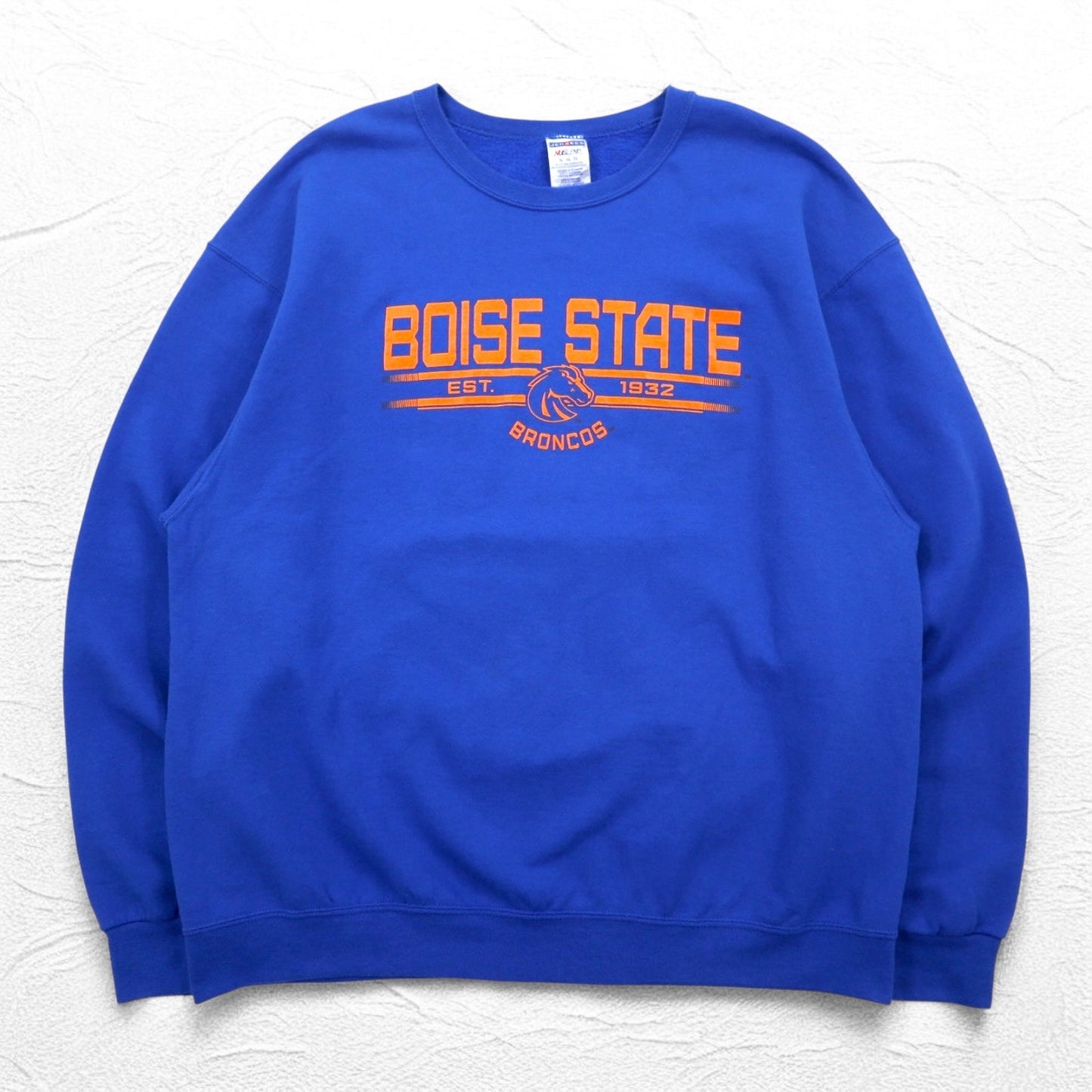 JERZEES 90s College Print Sweatshirt, Size XL, Blue, Fleece-Lined, NCAA Football, Boise State Broncos, Made in Honduras
