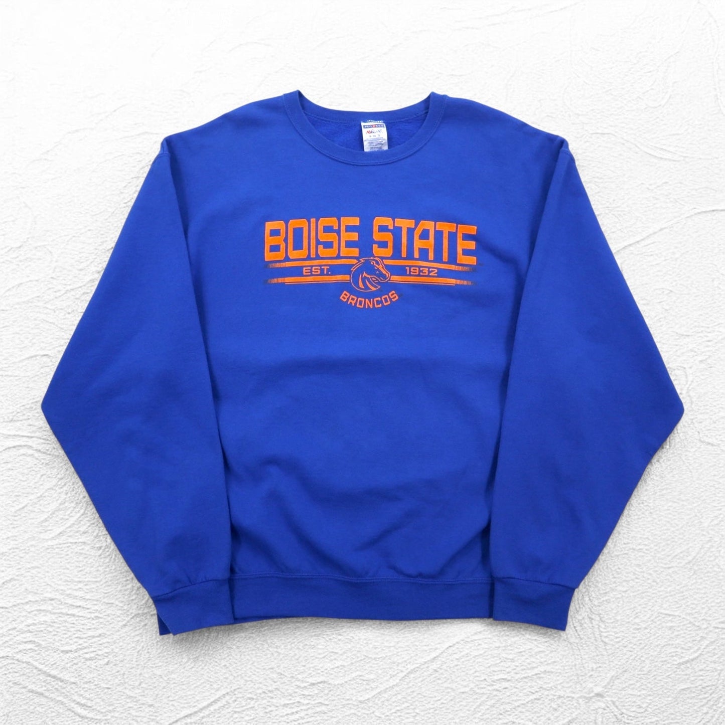 JERZEES 90s College Print Sweatshirt, Size XL, Blue, Fleece-Lined, NCAA Football, Boise State Broncos, Made in Honduras