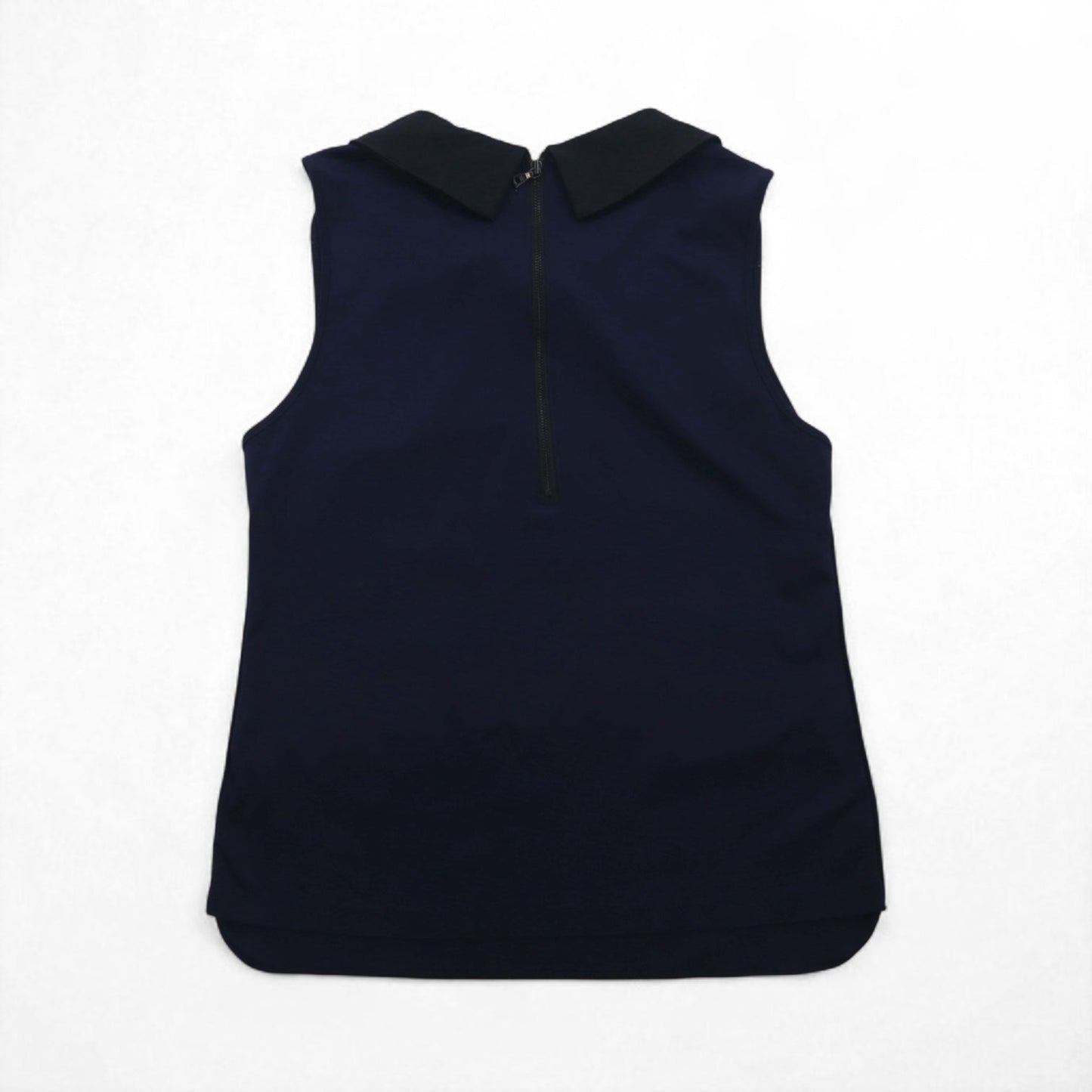MIHARA YASUHIRO Collared Sleeveless Blouse, Size L, Navy, Cotton Stretch, Made in Japan