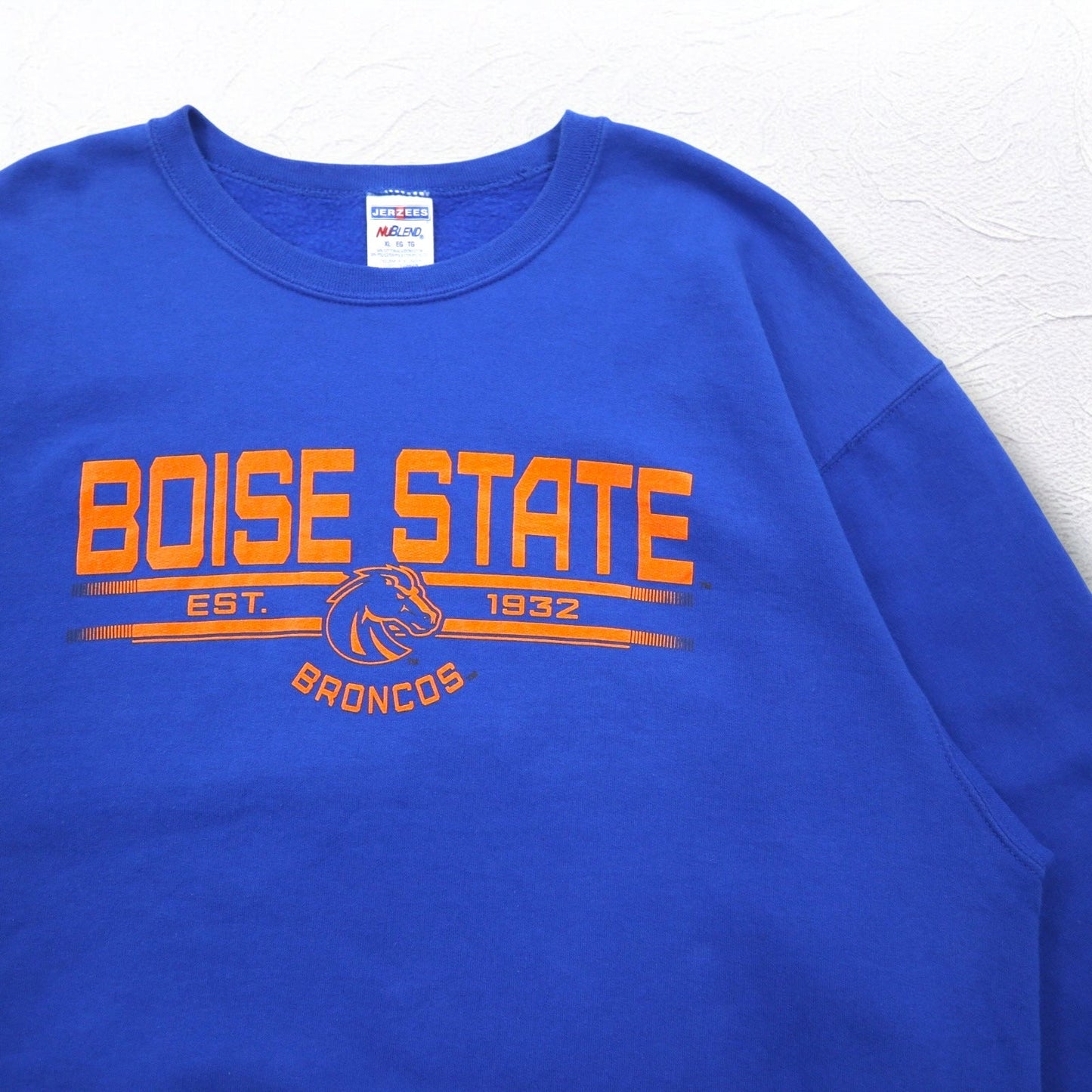 JERZEES 90s College Print Sweatshirt, Size XL, Blue, Fleece-Lined, NCAA Football, Boise State Broncos, Made in Honduras