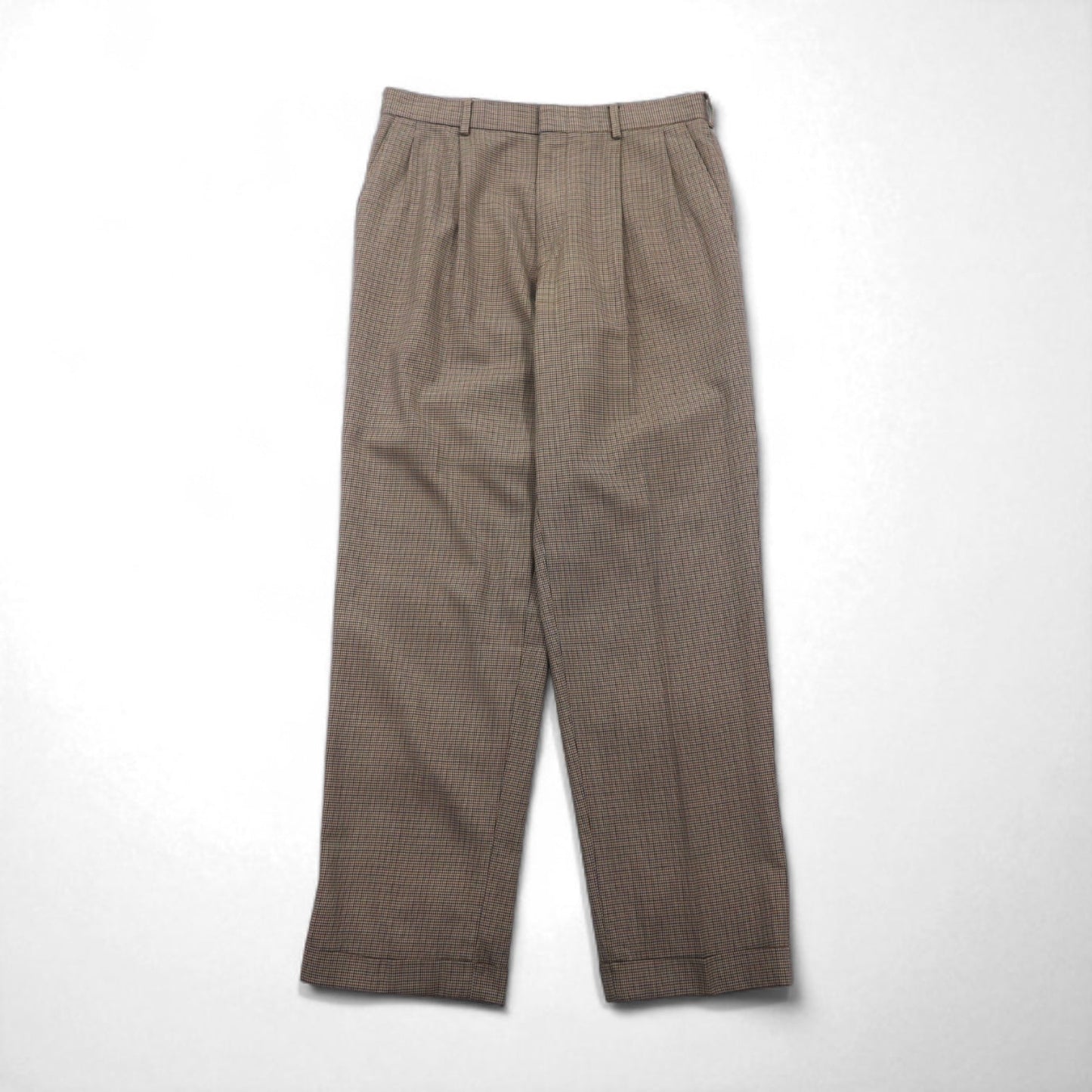 LANDS' END 2-pleat Wide Leg Slacks, Size M, Brown, Glen Plaid, Wool