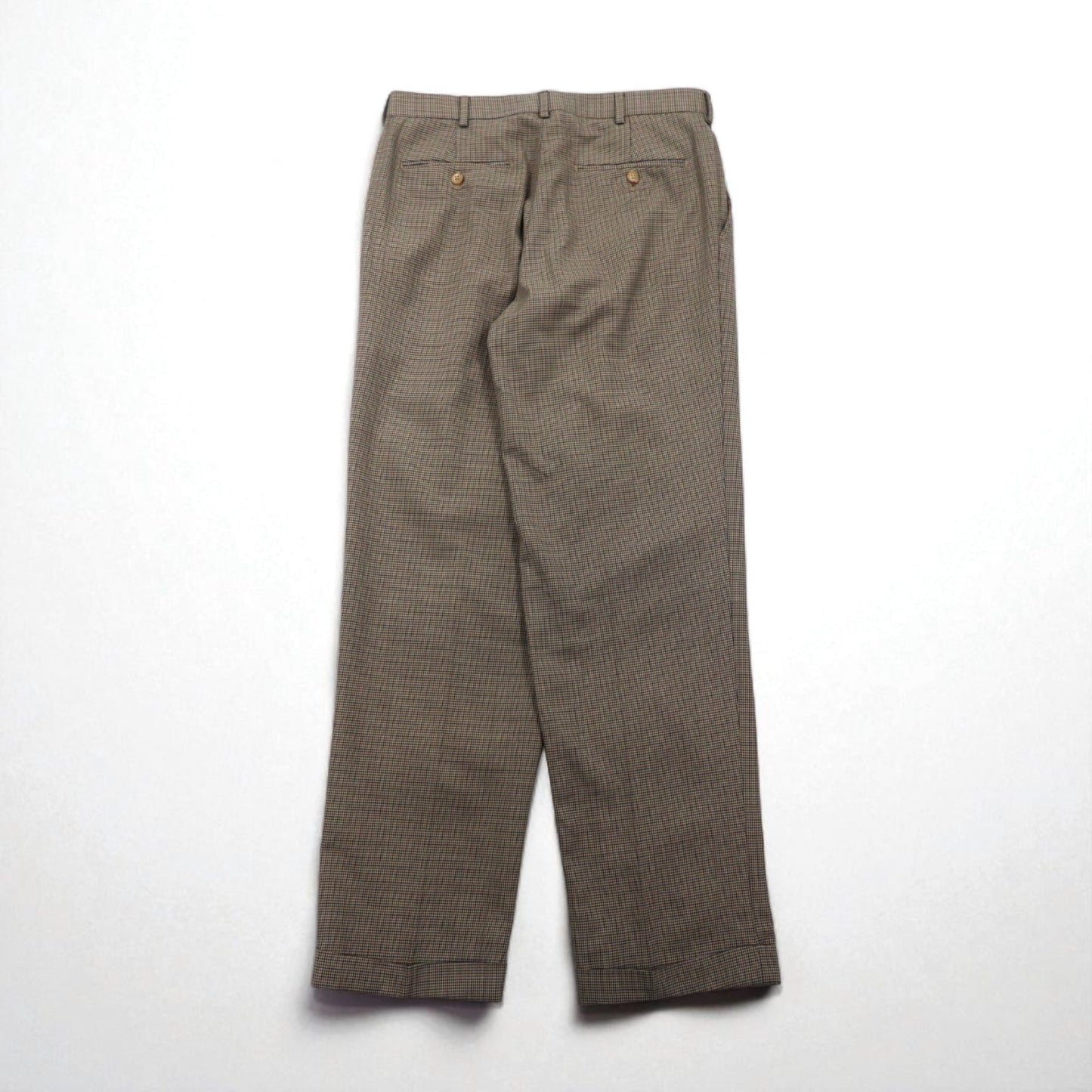 LANDS' END 2-pleat Wide Leg Slacks, Size M, Brown, Glen Plaid, Wool