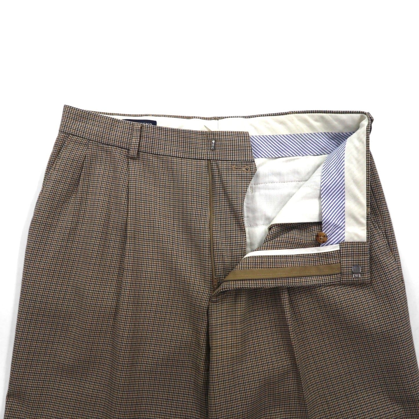 LANDS' END 2-pleat Wide Leg Slacks, Size M, Brown, Glen Plaid, Wool