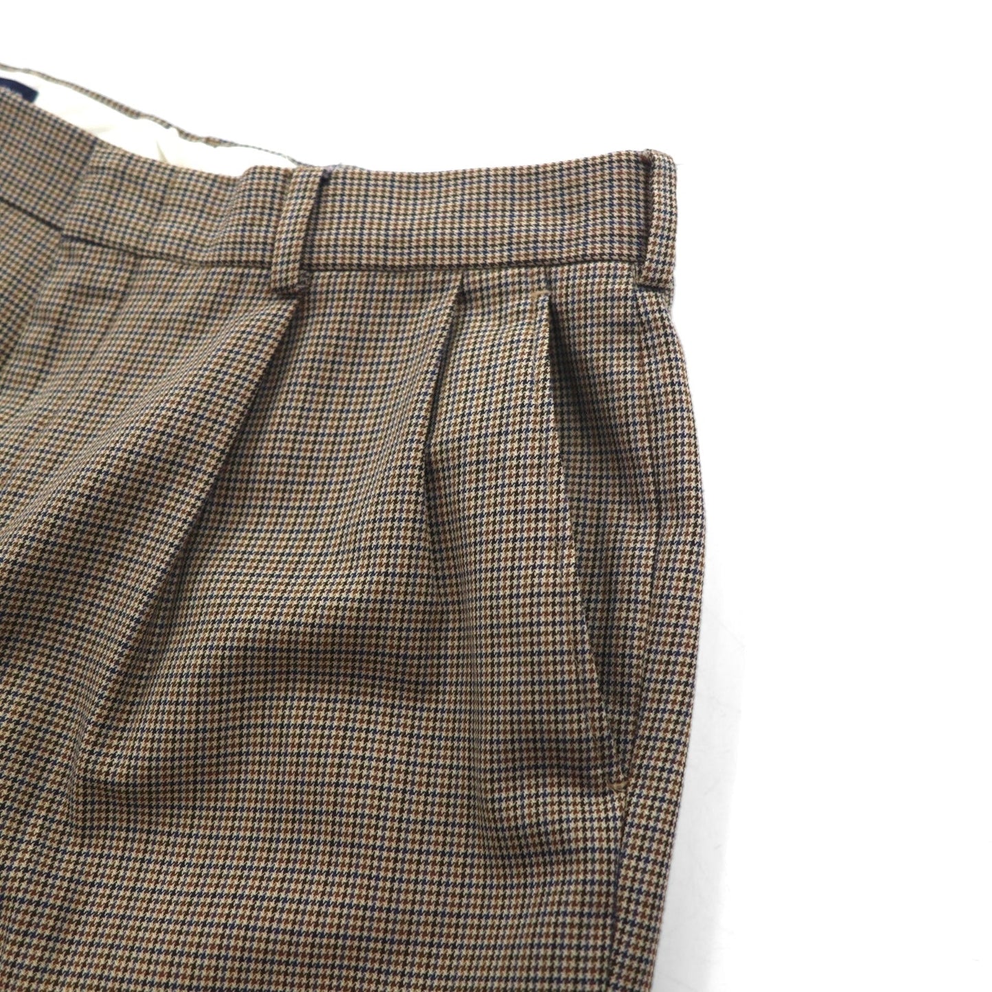 LANDS' END 2-pleat Wide Leg Slacks, Size M, Brown, Glen Plaid, Wool