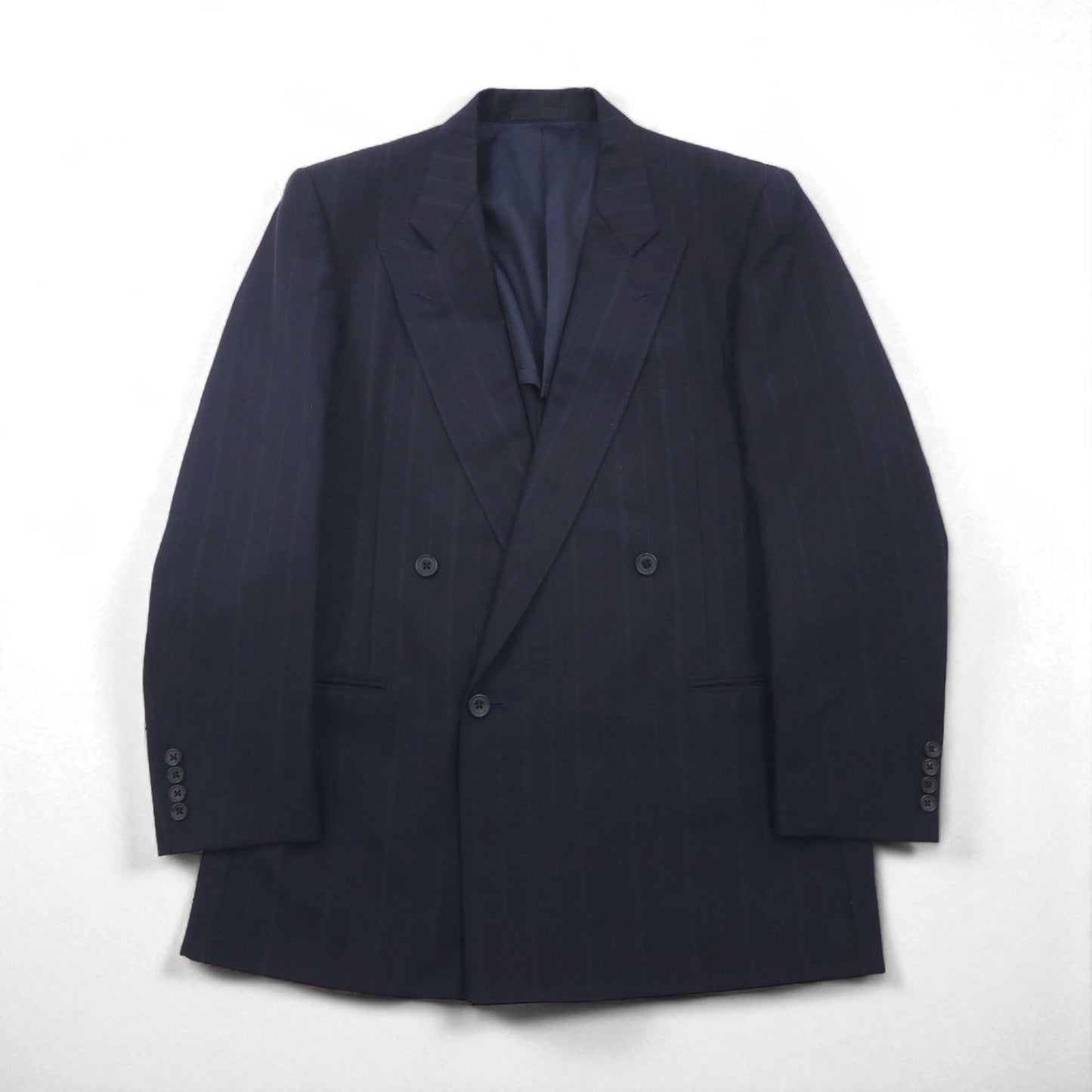 BURBERRY 日本製 ピークドラペル ダブル ブレザー セットアップ スーツ M ウール モヘア ストライプ WOOL＆MOHAIR