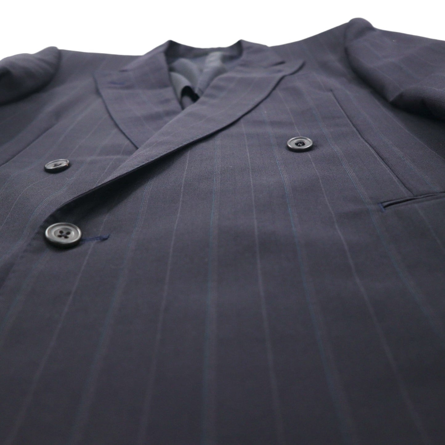 BURBERRY 日本製 ピークドラペル ダブル ブレザー セットアップ スーツ M ウール モヘア ストライプ WOOL＆MOHAIR