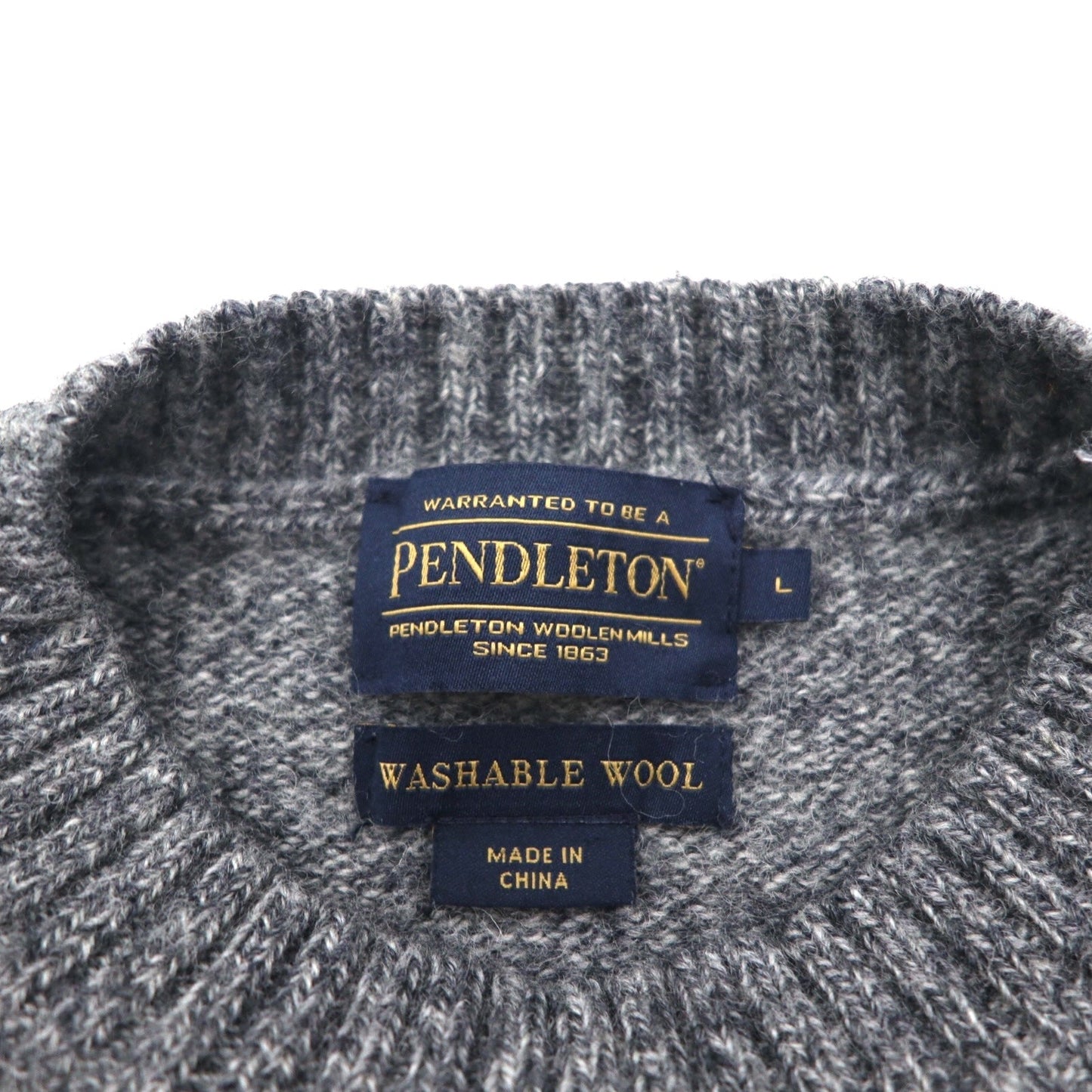 PENDLETON シェットランドウール クルーネック ニット セーター L グレー SHETLAND WASHABLE WOOL AF632-61322