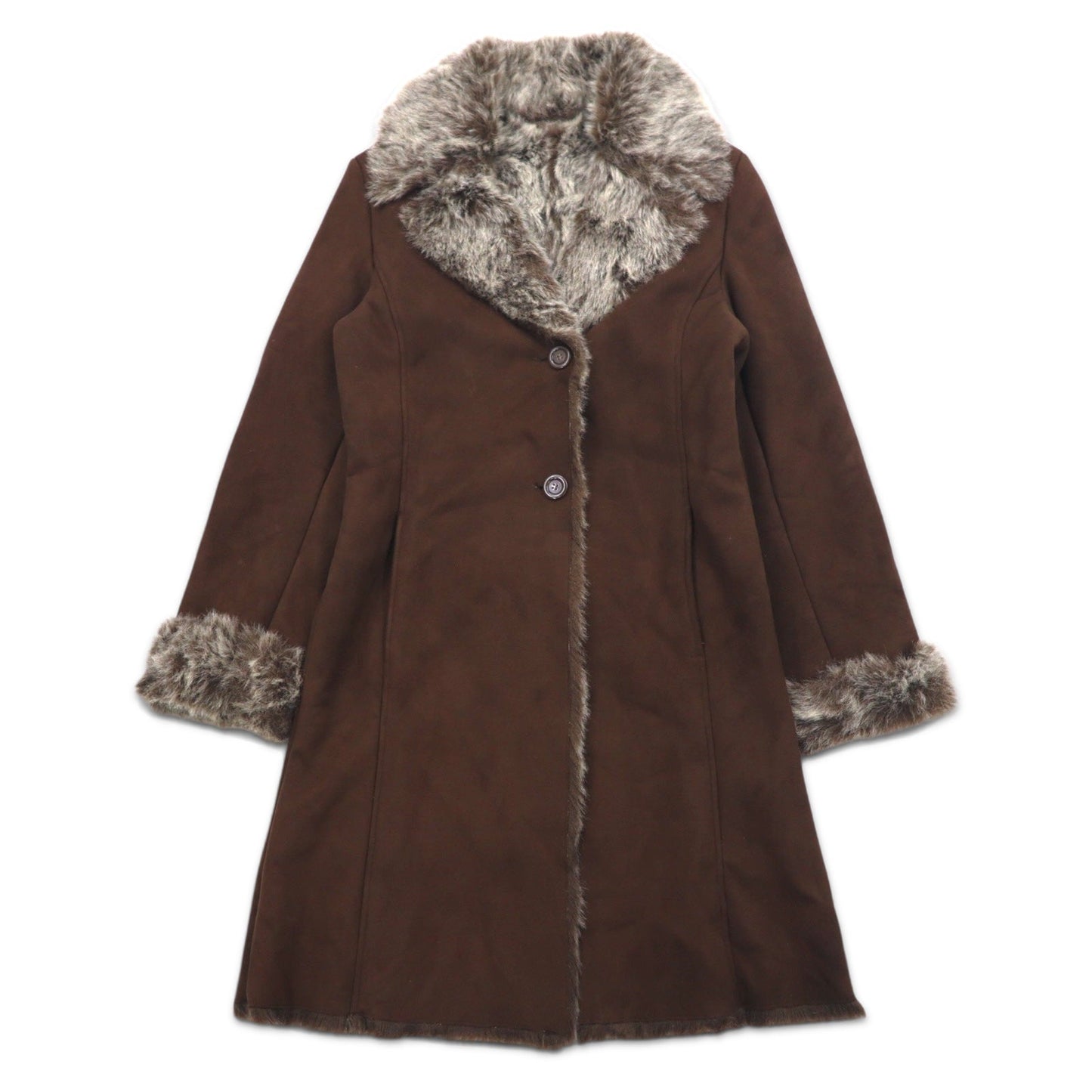 90s Vintage Faux Shearling Coat by MARVIN RICHARDS, Size M, Brown, Polyester, Faux Eco-Friendly Fur