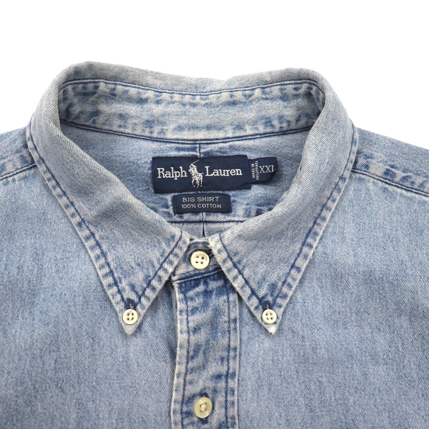 Polo Ralph Lauren 90年代 BIG SHIRT ボタンダウン デニム シャツ 2XL インディゴ 胸ポケット スモールポニー刺繡