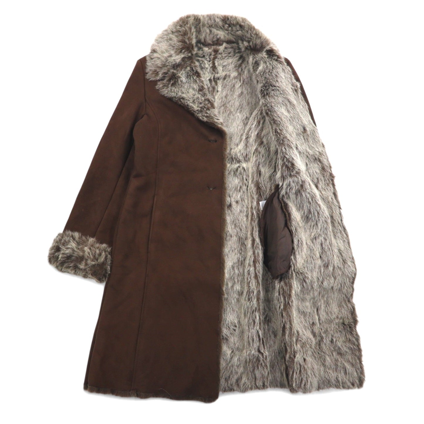 90s Vintage Faux Shearling Coat by MARVIN RICHARDS, Size M, Brown, Polyester, Faux Eco-Friendly Fur