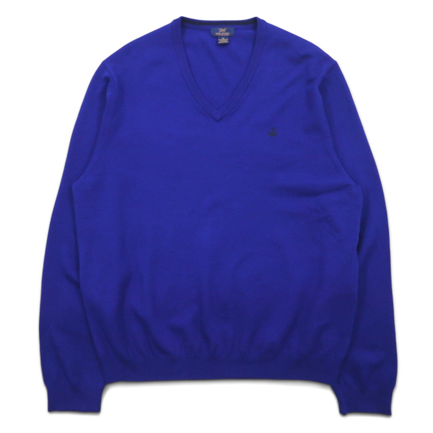 346 Brooks Brothers Merino Wool V-Neck Knit Sweater, XL, Blue, Wool, Logo Embroidery, Extra Fine Merino Wool