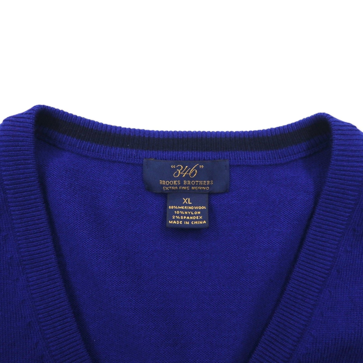 346 Brooks Brothers Merino Wool V-Neck Knit Sweater, XL, Blue, Wool, Logo Embroidery, Extra Fine Merino Wool
