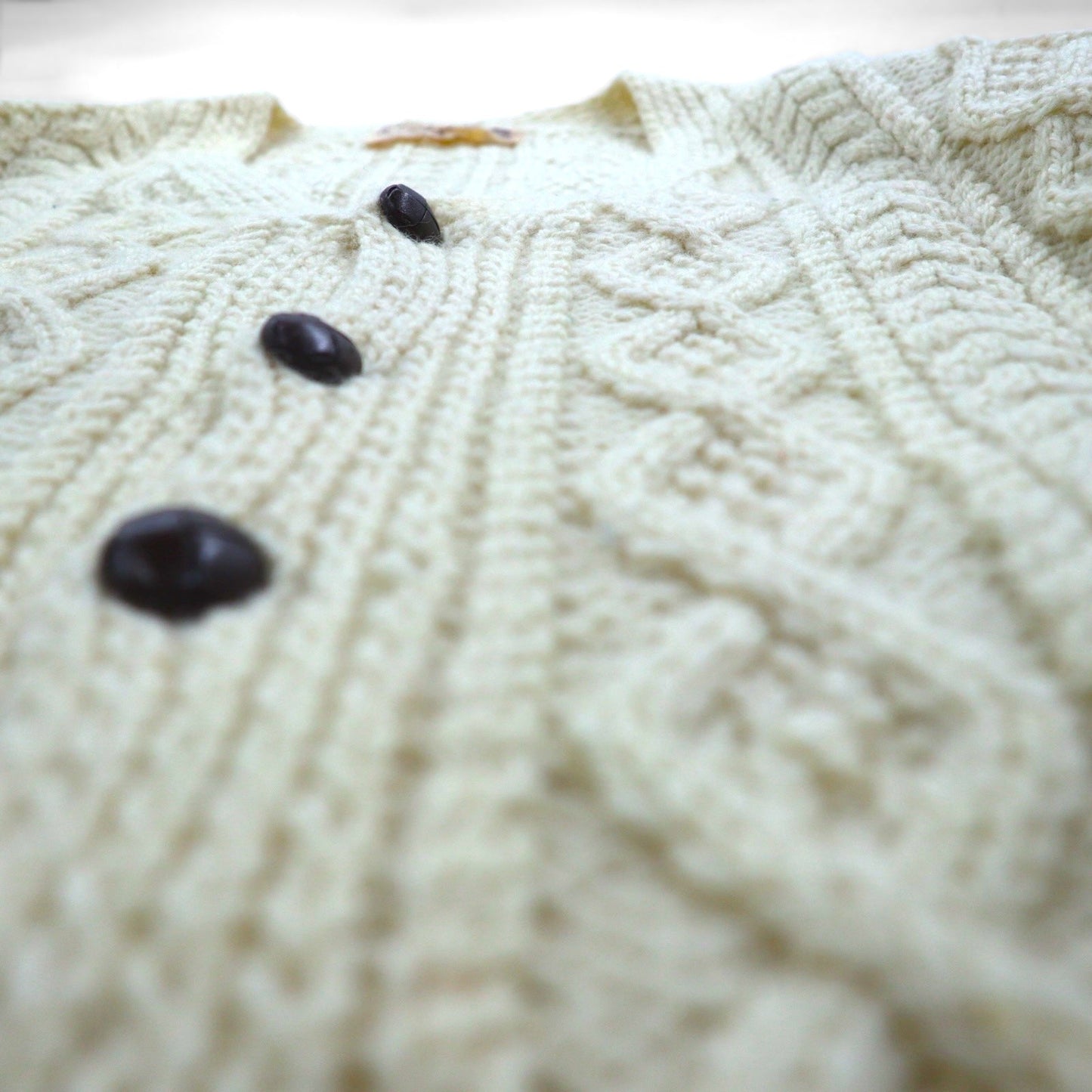 80s Ireland Vintage Fisherman Knit フィッシャーマン アラン ニット カーディガン M  ローゲージ くるみボタン Blarney Woollen Mills アイルランド製