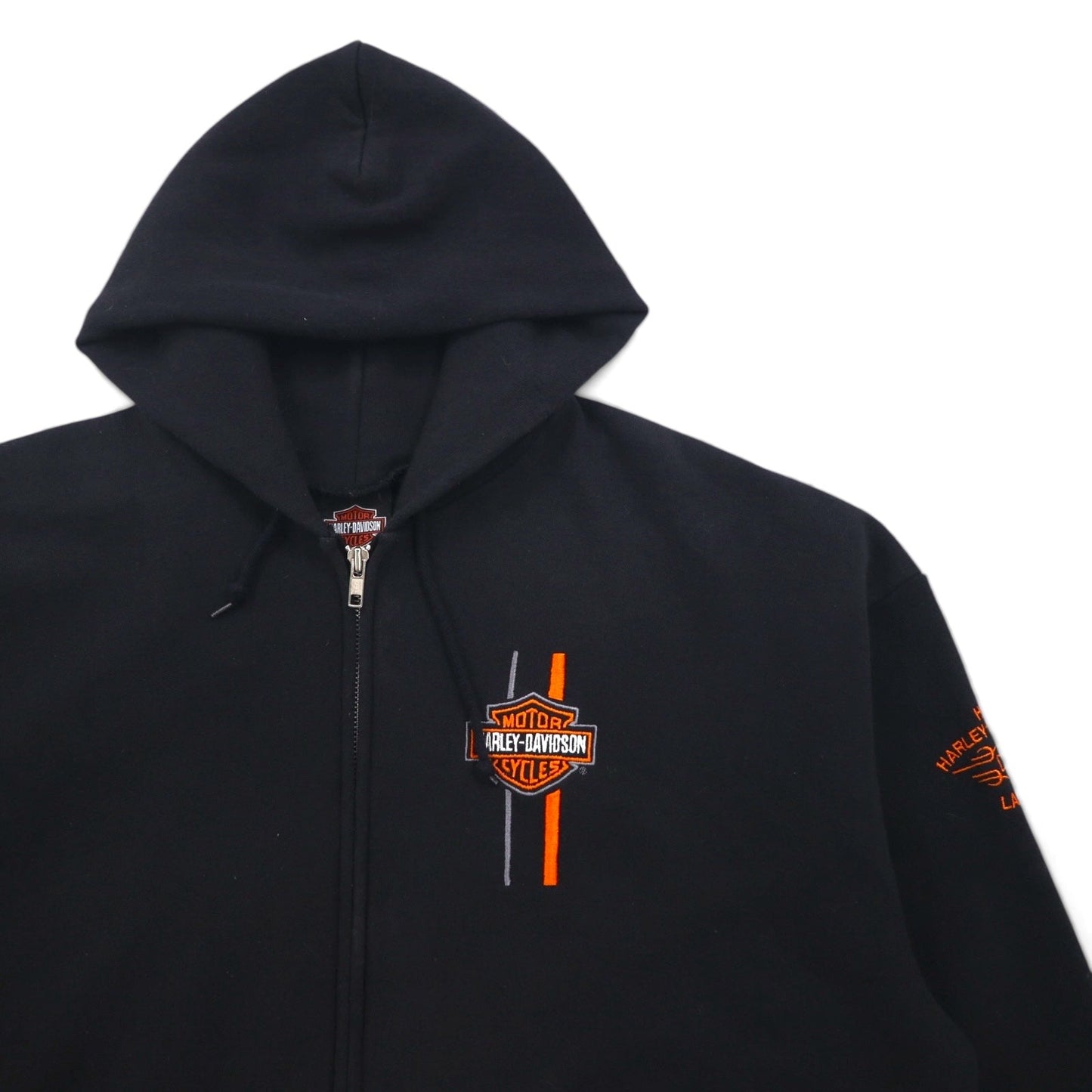 HARLEY DAVIDSON ジップパーカー XL ブラック コットン ワンポイントロゴ 刺繍