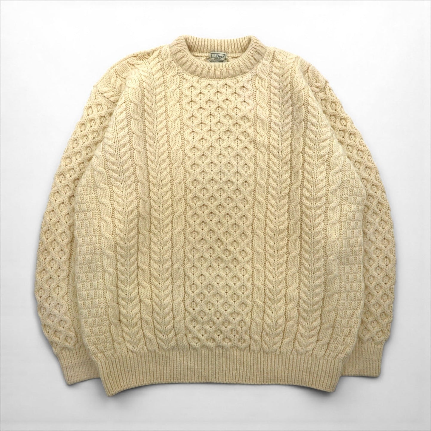 L.L.Bean 90年代 フィッシャーマン アラン ニット セーター XL 生成り ウール アイルランド製