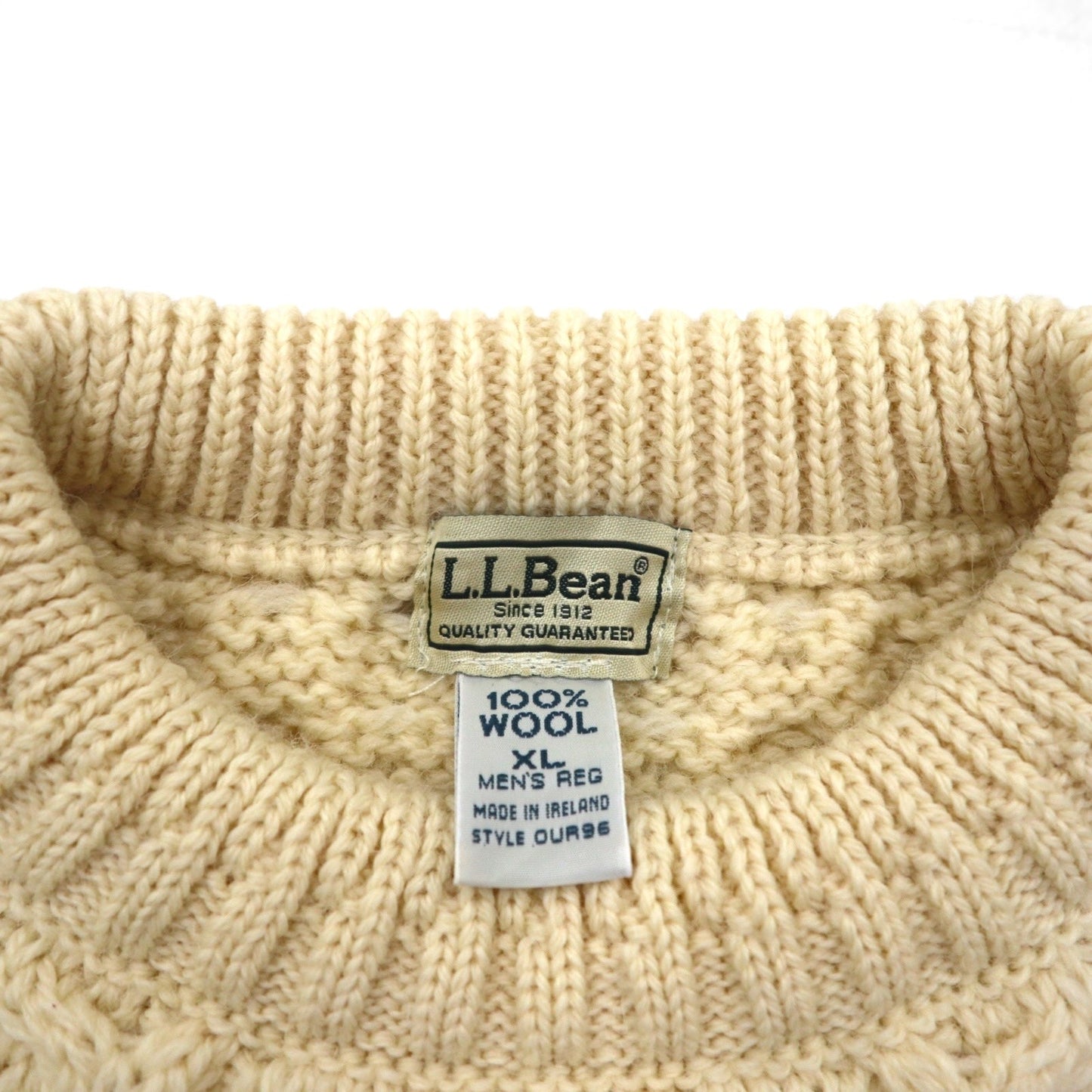 L.L.Bean 90年代 フィッシャーマン アラン ニット セーター XL 生成り ウール アイルランド製