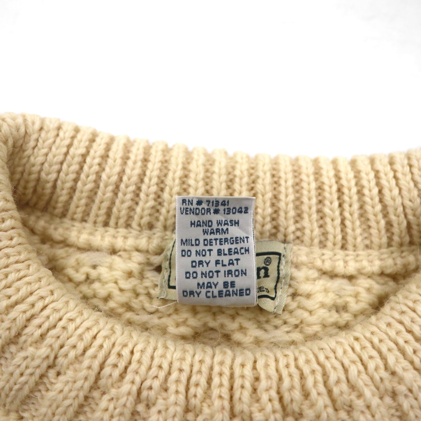 L.L.Bean 90年代 フィッシャーマン アラン ニット セーター XL 生成り ウール アイルランド製